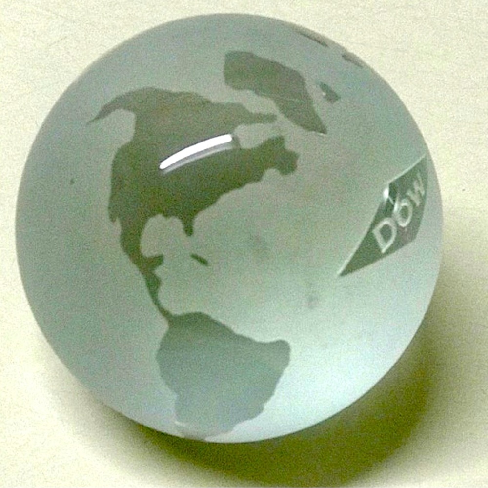 Vintage DOW Frosted Solid Spherical Clear Art Glass World Globe Paperweight